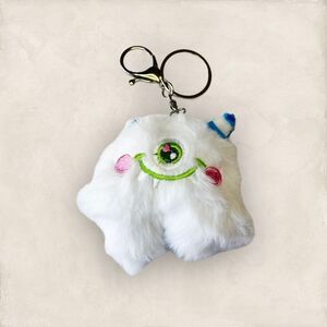 🟢White Fluffy Stuffed One Eye Monster Key Chain Bag Charm Accessory